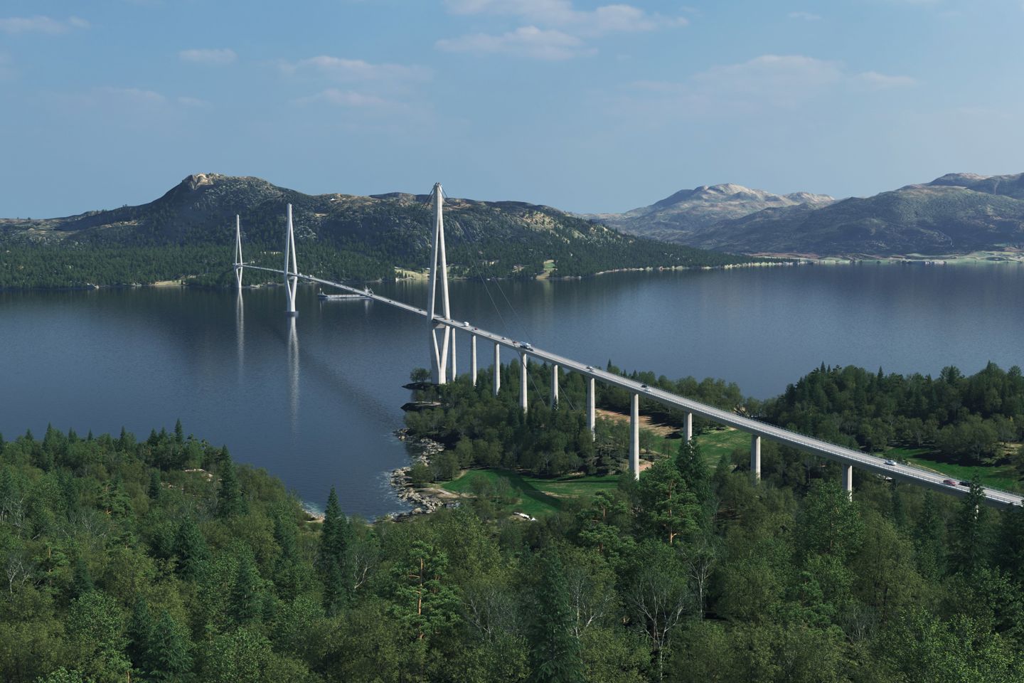 Hengebru i ett spenn i korridor 1 over Sulafjorden.